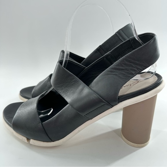 Clarks heels size 9 40 black taupe leather avant-garde color blocking funky - Picture 5 of 13